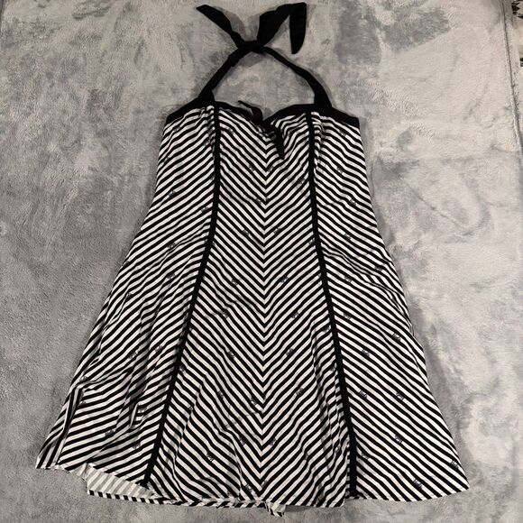 Torrid x Barbie Black & White Retro Stripe Swing Flare Halter Dress - Picture 2 of 4